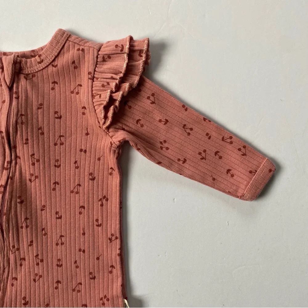 Rabbit + Bear One Piece 3 6 Months Romper Organic Cotton Rose Pink Baby Girls